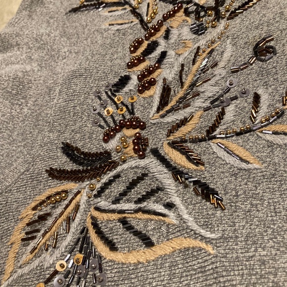 Hand-Beaded Gray/Tan Beautiful, Mock-neck, Long-sleeves, Soft Sweater - Picture 4 of 9